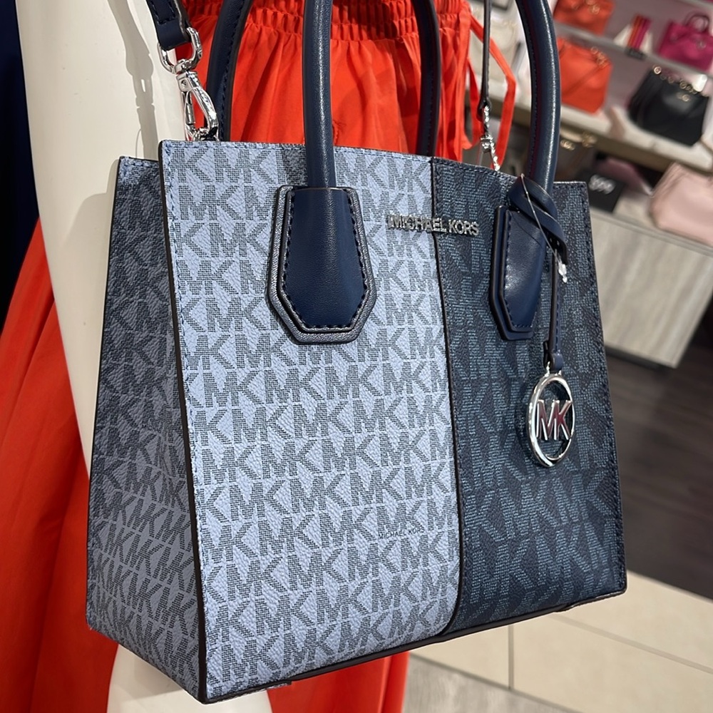 Michael Kors Mercer Medium Two-Tone Logo Crossbody Messenger Navy Multi NWT - Picture 16 of 16